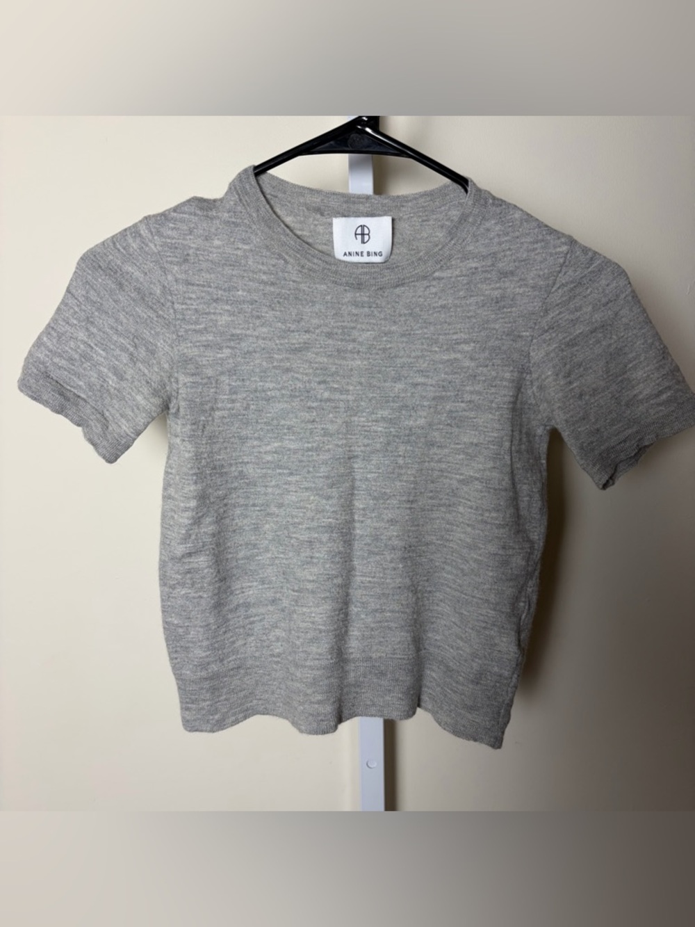 ANINE BING 100% Cashmere Gray Short Sleeve Sweater Tee XS Cropped Knit Top Fall